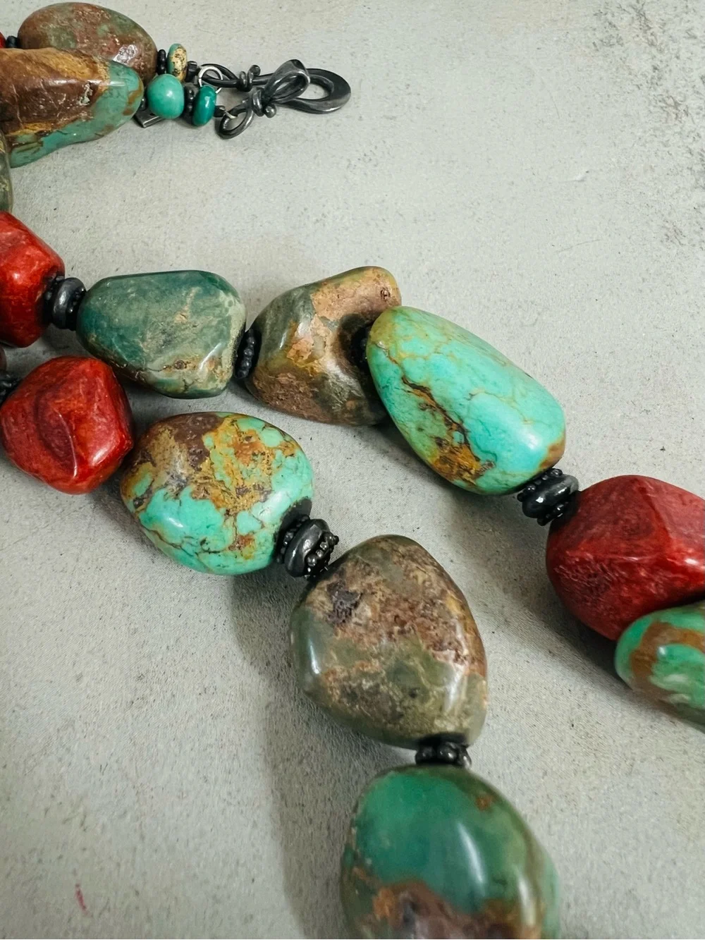 Paige Wallace for Marushka Sterling Coral Turquoise Pendant Necklace 19in